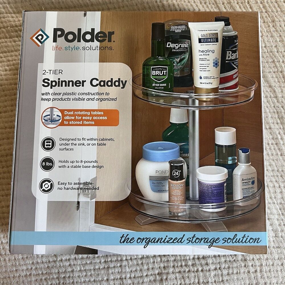 Polder Spinner Caddy 2-Tier Lazy Susan‎ Organizer Storage Clear Kitchen Bathroom